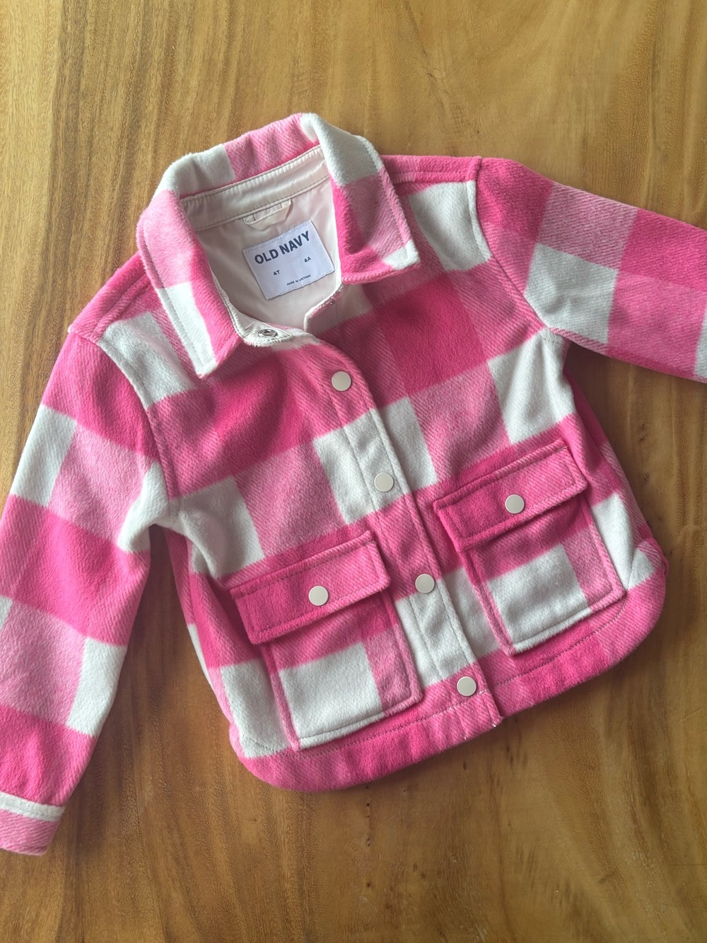 Old Navy Pink & White Buffalo Check Button-Front Girls Shirt 4T